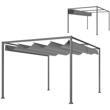 OUTSUNNY Gazebo pergola 4x3 m z zložljivo streho, drenažnimi luknjami, količki in vijaki, vrtno pergolo iz poliestra in kovine, za patio, teraso, zunanjost, temno sivo