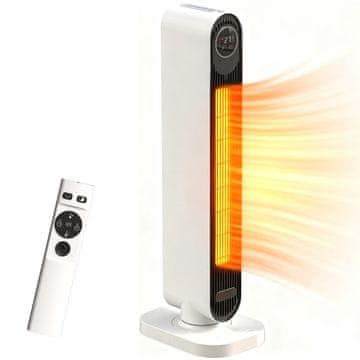 HOMCOM Mali električni grelnik nizka poraba, 2000W keramični električni grelnik, 3 načini, nastavljiva temperatura, časovnik 15H, daljinski upravljalnik, nihanje, zaščita pred pregrevanjem in prevračanjem