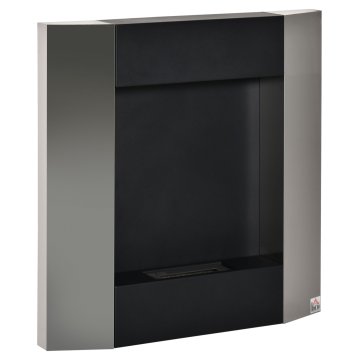 HOMCOM Stenski bioetanol kamin z rezervoarjem 0, 7L in pokritostjo 20m², jeklo, 72x11x72cm, srebrna in črna