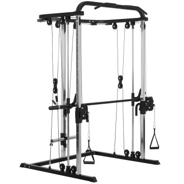 SPORTNOW 3 V 1 večnamenska telovadnica z nastavljivim sistemom križnih kablov, večnamenska fitnes postaja z nastavljivim squat rackom, dvižna palica, vlečne palice, domača telovadnica