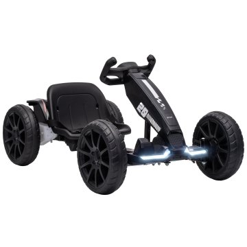 AIYAPLAY Električni gokart za otroke 12V, litijeva baterija, 2 motorja, nastavljiv sedež v 4 položajih 83/88/93/98 cm, mehki zagon, led-žarometi, EVA kolesa, varnostni pas, 1.5-4 km/h, 3-6 let, črna