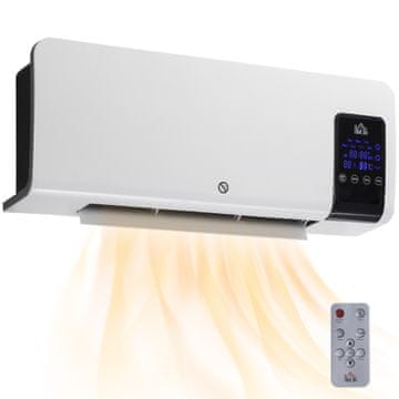 HOMCOM Nihajoči termoventilator za dom pisarno s timerjem 12h in 2 načini ogrevanja, 2000W PTC električni grelnik nizke porabe z daljinskim upravljalnikom, dnevna soba in salon, 54.5x12x21.5 cm, bela