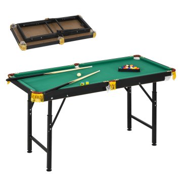 SPORTNOW Zložljiva biljardna miza z nastavljivo višino z dodatki, biljardne palice, krogle, trikotnik in krtača, profesionalna biljardna miza za odrasle, 140x63x55-75 cm, zelena