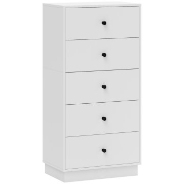 HOMCOM Predalnik za spalnico s 5 predali, moderna komoda z okroglimi ročaji, visok in ozek predalnik za vhod, dnevno sobo, otroško sobo in hodnik, lesen, 47x29x95 cm, bel