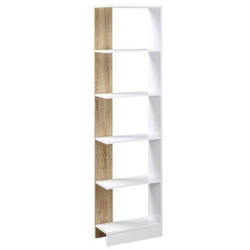 HOMCOM Mobilni ozek regal s 5 policami, regal za shranjevanje prostorsko varčen moderno iz lesa, knjižna omara za kopalnico, dnevno sobo, spalnico, študijo IN pisarno, 45x21x170 cm, hrast IN bela