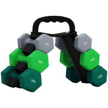 SPORTNOW Set ročk za telovadnico z zložljivim stojalom, 2x3 kg, 2x4 kg, 2x5 kg, šestkotne kovinske ročke za telovadnico z ročajem, domača fitnes vadba, večbarvna 1