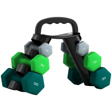 SPORTNOW Set ročk za telovadbo z zložljivim nosilcem, 2x1 kg, 2x3 kg, 2x5 kg, šestkotne kovinske ročke za telovadbo z ročajem, domača fitnes vadba, večbarvno 1