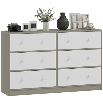 HOMCOM Predalnik iz tkanine s 6 zložljivimi predali z dvojnimi ročaji, predalnik za spalnico iz jekla, MDF in tkanine, 114x30x70 cm, bel in siv