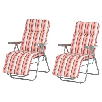 OUTSUNNY 2-Delni zložljiv in nagnjen plažni stol, vrtni ležalnik z oblazinjeno blazino, oranžna
