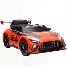AIYAPLAY Električni avto za otroke mercedes-amg GT3, 12V električni avto za otroke 3-8 let z 2 motorjema, daljinski upravljalnik, LED luči, brezžična glasba, ročaj in prevozna kolesca, oranžna
