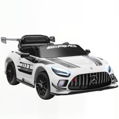 AIYAPLAY Električni avto za otroke mercedes-amg GT3, 12V električni avto za otroke 3-8 let z 2 motorjema, daljinskim upravljalnikom, LED lučmi, brezžično glasbo, ročajem in prevoznimi kolesci, bela