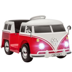 AIYAPLAY Otroški električni avto 3-7 let volkswagen T1, 12V 3-8 km/h otroški električni avto z 2 motorjema, vzmetenjem, počasnim zagonom, glasbo, žarometi in hupljanjem, rdeč