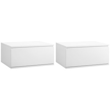 HOMCOM Komplet 2 kosa moderna nočna omarica s predalom in visečim dizajnom za spalnico in dnevno sobo, iz iverne plošče in MDF, 49x38x23cm, bela