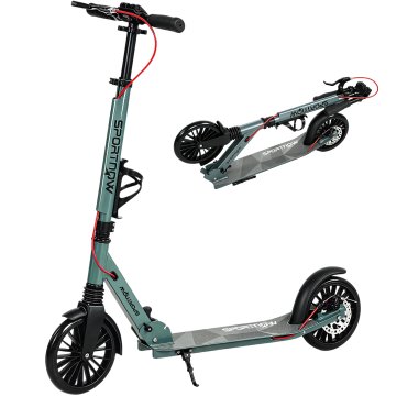 SPORTNOW Zložljiv odrasli skuter z nastavljivim krmilom, zložljiv aluminijast skuter z enim klikom, velika kolesa 200 mm, amortizer, dvojna zavora, ABEC-7, nosilnost 100 kg, srebrna