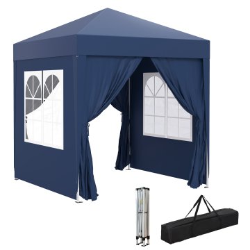 OUTSUNNY Gazebo 2x2 m samodejno raztegljiv nepremočljiv z 4 odstranljivimi stenami, zložljiv gazebo iz kovine IN poliestra z torbo za prevoz, modra