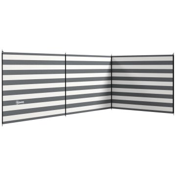OUTSUNNY Zložljivi plažni vetrobran, stranska sončna tenda iz poliestra z jeklenimi palicami, za plažo, kampiranje in vrt, 540x150 cm, siva in bela