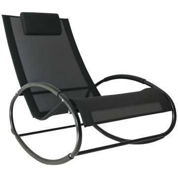 OUTSUNNY Zero gravity vrtni ležalnik, ergonomični gugalni stol z vzglavnikom in zračno tkanino za notranjo in zunanjo uporabo, črna, 105x62x88 cm