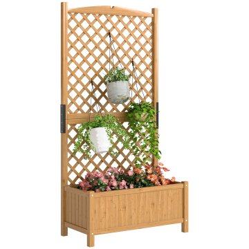 OUTSUNNY Zunanja dvignjena greda z rešetko, zunanji cvetlični lonček z drenažnimi luknjami iz smrekovega lesa, za rože in zelenjavo, za vrt in balkon, 90x45x180 cm, rumena