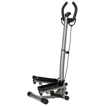 HOMCOM Stepper z nastavljivim ročajem, protizdrsni ročaji in elastične trake, fitness stepper z LCD monitorjem za dom in telovadnico, črna in srebrna