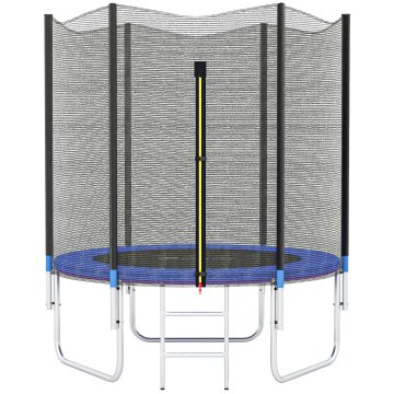 SPORTNOW Elastični trampolin z lestvijo in varnostno mrežo, elastična preproga iz jekla in plastike s 3 u-oblikovanimi nogami, Ø180x200 cm, modra