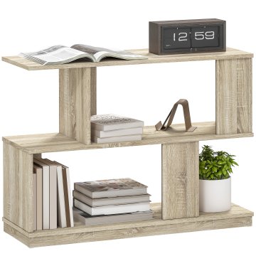 HOMCOM Mizica za dnevno sobo v obliki s s 4 policami, prihranek prostora za dnevno sobo, hodnik in spalnico, 90x30x61 cm, barva lesa