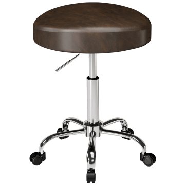 HOMCOM Vrtljiv stol 360°, stol za estetista z oblazinjenim sedežem, nastavljiva višina, v usnjenem videzu, nosilnost 120 kg, 39 x 34.5 x 52-67.5 cm, rjava