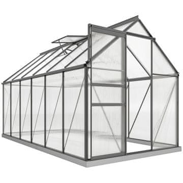 OUTSUNNY Vrtni rastlinjak iz polikarbonata z okvirjem iz aluminijeve zlitine 7.1m2, rastlinjak za vrt z žlebovi, regulabilna odpiralna okna, drsna vrata, za rastline, proti UV, 190x375x199 cm