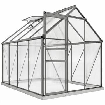 OUTSUNNY 1.9X2.5 m vrtni rastlinjak iz polikarbonata in aluminijeve zlitine, rastlinjak za vrtne rastline z nastavljivim odpirajočim oknom, drsna vrata in žlebovi, temno siva