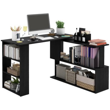 HOMCOM Reverzibilna kotna pisalna miza s 5 policami za shranjevanje, lesena kotna pisalna miza za računalnik, za pisarno, dnevno sobo in študijo, industrijski slog, 120x110x74.5 cm, črna
