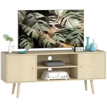 HOMCOM Mobilni TV, mobilni nosilec TV do 55" z 2 omaricama z vrati, 2 odprtima policama, noge iz lanu, omarica za televizor za dnevno sobo, 120x34x50 cm, barva lesa