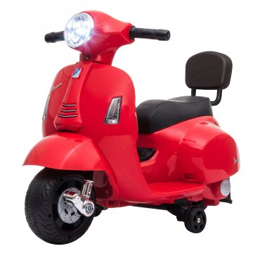 AIYAPLAY Električni motor za otroke 1.5-3 let MINI VESPA GTS 6V, litijeva baterija, električni motorček za otroke z naslonjalom, kolesa, svetilka, trobenta, 2.5 km/h, mali motor za otroke, največ 25 kg, rdeča