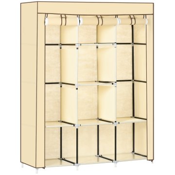 HOMCOM Omara iz tkanine z dvignjenim dnom, 8 polic in 2 palici, omara za shranjevanje prostora iz netkane tkanine, PP in jekla, za spalnico, 125x43x162.5 cm, bež