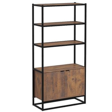 HOMCOM Knjižna polica v vintage slogu s 3 policami, 1 leseno omarico in črnim kovinskim okvirjem 76x33x162.5 cm