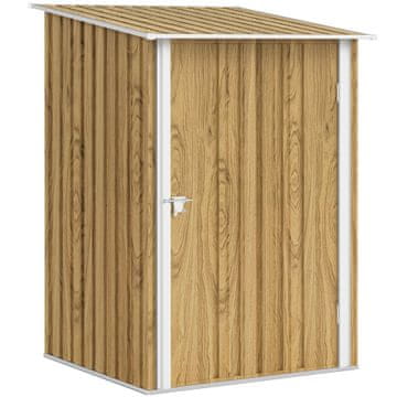 OUTSUNNY Vrtna hišica 0, 92 m² v pocinkanem jeklu, lopa za orodje z zaklenljivimi vrati, nagnjena streha, 100x104x160 cm, svetlo rjav lesni učinek