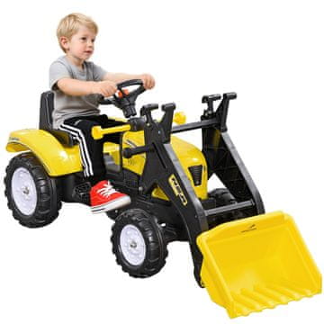 HOMCOM Bager na pedala za otroke od 3 let s sprednjim rovkarjem in volanom, traktor za otroke za jahanje, rumen