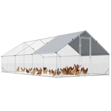 PAWHUT Zunanji kokošnjak XXXL 3x6x2M kokošnjak za nesenje kokoši zunanji s pocinkanim okvirjem, šesterokotno mrežo, proti UV nepremočljivo prevleko, ključavnico, 12-18 kokoši, race, zajce, vrtna kmetija