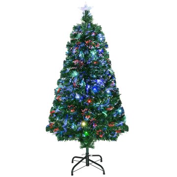 HOMCOM Božično drevo z optičnimi vlakni 120cm umetno božično drevo z 16 LED lučmi v 3 barvah in veje iz PVC