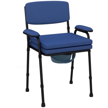 HOMCOM 5 V 1 udoben WC stol za starejše 6 nastavljiva višina, WC stol za invalidne, tuš stol z odstranljivim vedrom in oblazinjenim sedežem, nosilnost 136 kg, 63x54x86-102 cm, modra