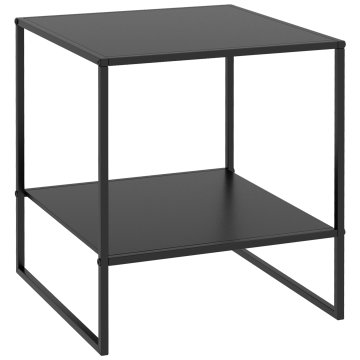 HOMCOM Industrijska miza za dnevno sobo z 2 policama, moderna nočna omarica iz jekla 40x40x45cm, črna
