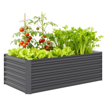 OUTSUNNY Zunanja dvignjena greda z odprtim dnom in podpornimi palicami, zunanja cvetlična posoda iz pocinkanega jekla, za rože, zelenjavo za balkon in vrt, 180x90x57.5 cm, temno siva