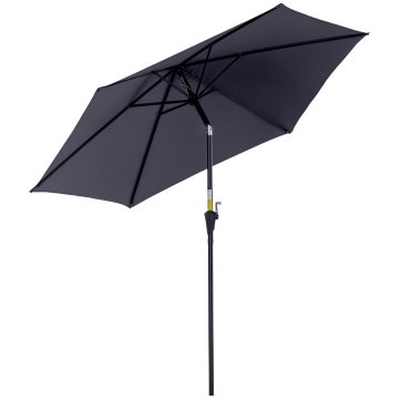 OUTSUNNY Vrtni dežnik Ø2.6x2.35 m nagnjen z ročico, zunanji dežnik s 6 letvicami iz aluminija, kovine in poliestra 180G/m2, siva