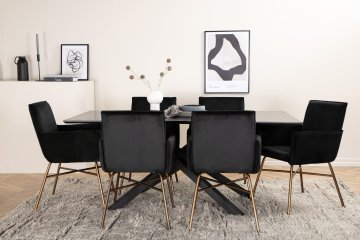 Venture Design Jedilna miza in stol Piazza in Petra, miza 76x180x90 cm, stol 60x87x57 cm, črna