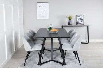 Venture Design Jedilna miza in stol komplet Marina, miza 75x180x90 cm, stol 57x76,5x50 cm, črna, svetlo siva