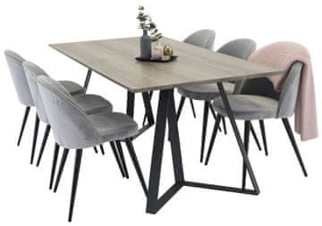 Venture Design Jedilna miza in komplet žametnih stolov, miza 75x180x90 cm, stol 57x76,5x50 cm, siva