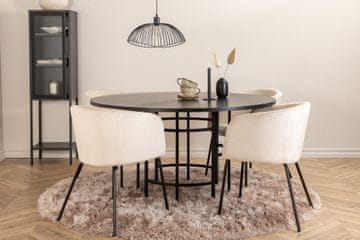 Venture Design Jedilna miza in komplet stolov, okrogla miza 140x74 cm, 4 stoli 55x78x55 cm, črno-bež