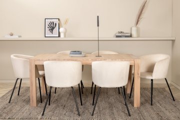 Venture Design Jedilna miza in komplet stolov, raztegljiva miza in 6 stolov, 75x170x95 cm, beljen les in bež