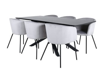 Venture Design Jedilna miza in stol Piazza in Berit, miza 76x180x90 cm, stol 55x78x55 cm, črna, siva