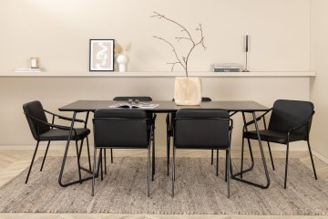 Venture Design Jedilna miza in stol komplet Petra in miza Tvist 75x190x90 cm stol 59x77x53 cm črna