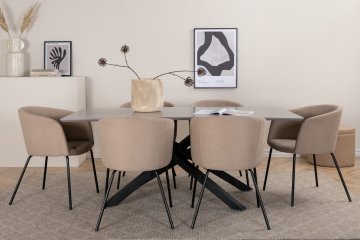 Venture Design Jedilna miza in stol Piazza in Berit, miza 76x180x90 cm, stol 55x78x55 cm, črna, bež, siva