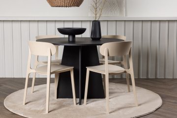 Venture Design Jedilna miza in stol komplet, okrogla miza 110x75 cm, črna in bež